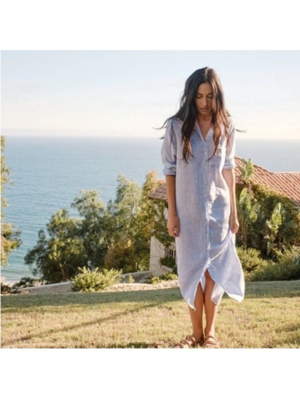 H&M CRÊPED BLUE AND WHITE STRIPED SHIRT DRESS XLARGE